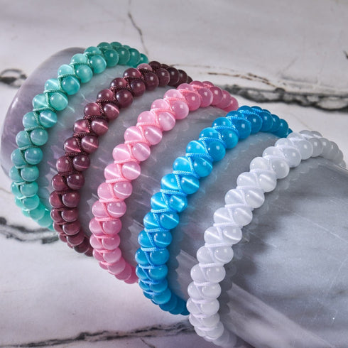 Blanc | Argent | Bracelet double macramé en verre Cheshire